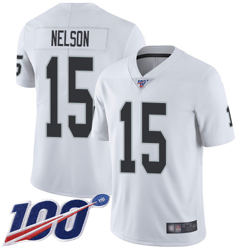 Men Oakland Raiders Limited White J  J  Nelson Road Jersey NFL Football #15 100th Season Vapor Jersey->nfl t-shirts->Sports Accessory